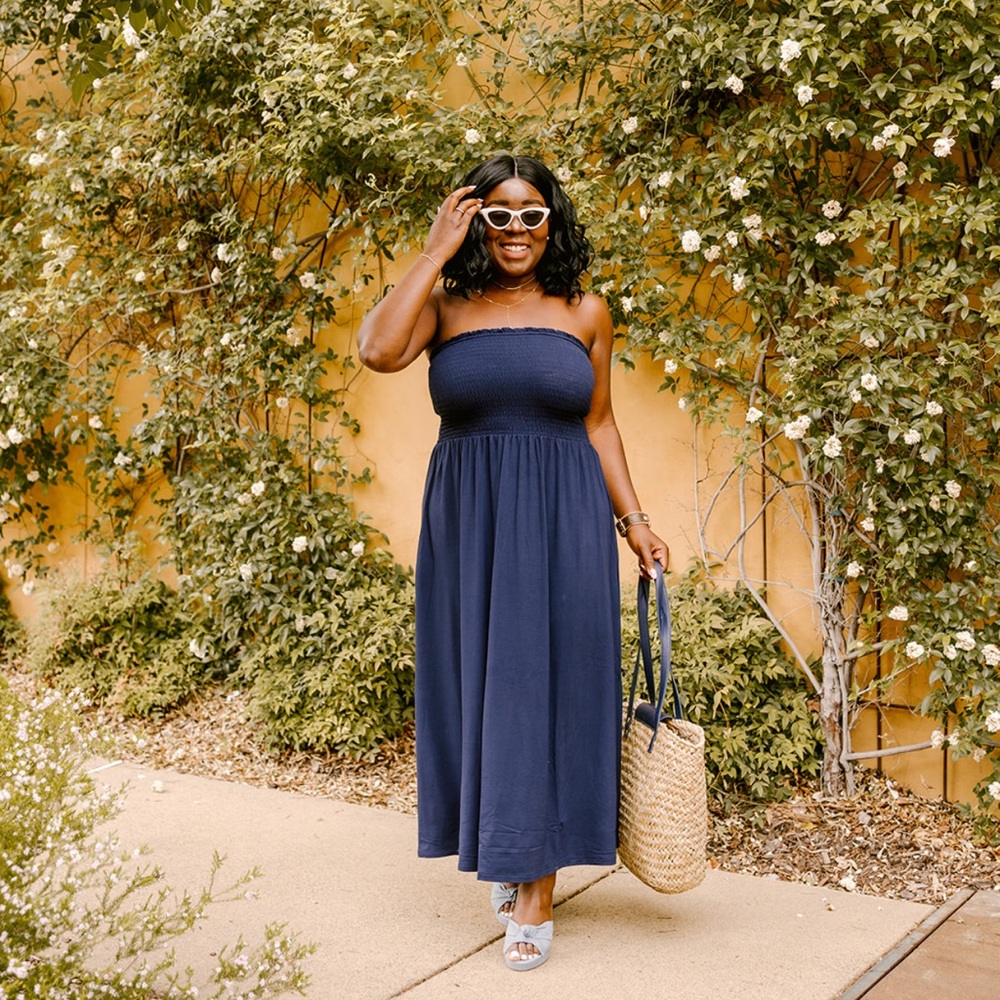 Loft Navy Strapless Dress.